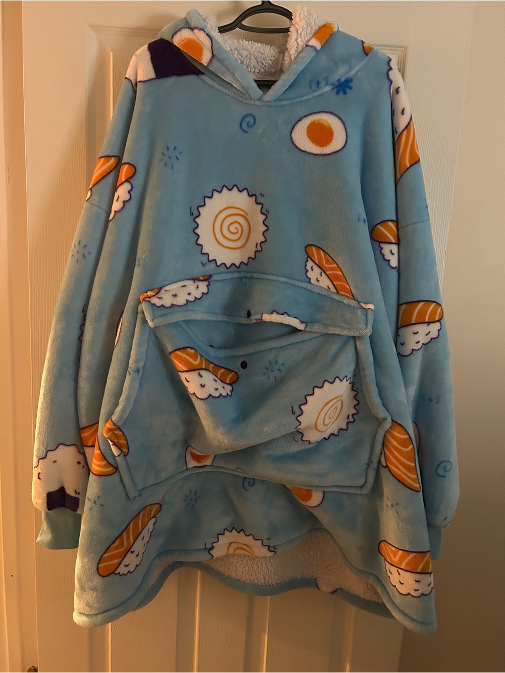 Cozy Blue Sushi Print Hooded Wearable Blanket